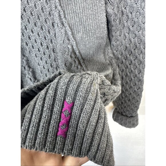 ivivva Girls 14 Open Front Knit Cardigan Gray Shawl Collar Cable Sweater - Picture 5 of 6